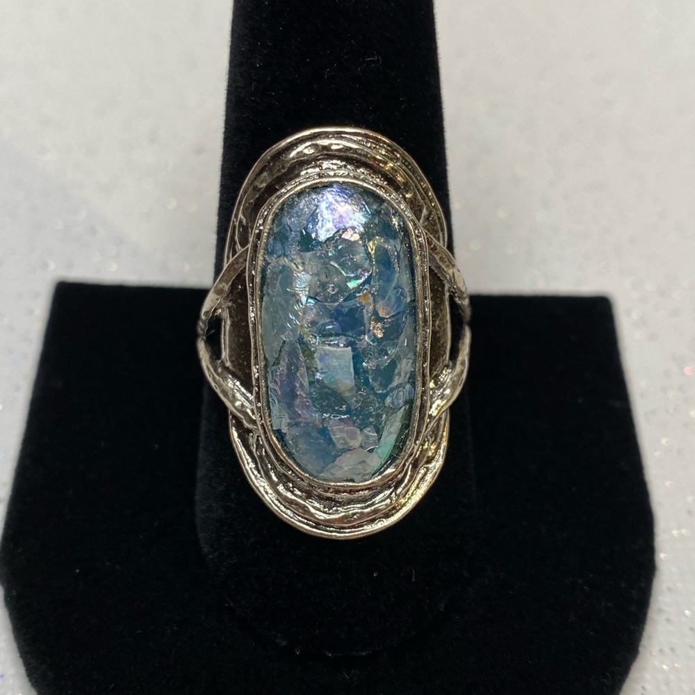 Oxidized Oval Roman Glass Ring
